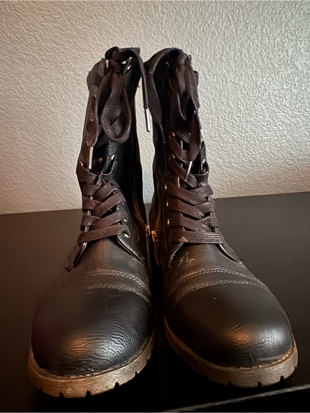 Rampage Jaylee Black Combat Mid-Calf Boots Lace Up Zip Cap Toe Size 9.5M